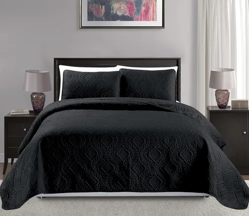 Miniatura 6 de Colección Mk King/California King Tamaño Extra Grande 118"x106" Colcha Cobertor de Cama de 3 Piezas con Diseño de Diamantes Realzado Sólido Borgoña