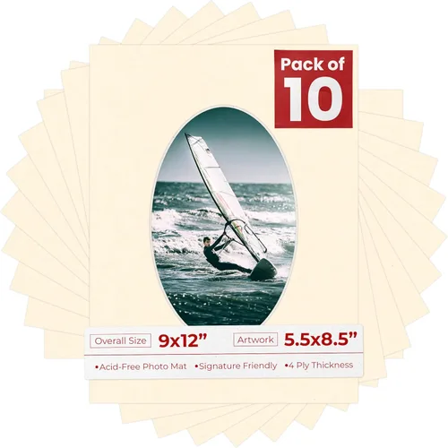 Miniatura 76 de Tapete de 9 x 12 pulgadas, corte biselado para fotos de 5.5 x 8.5 pulgadas, apertura de tablero de fotos ovalado negro precortado, sin ácidos, mate