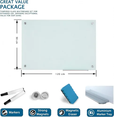 Miniatura 2 de Pizarra Magnética de Vidrio de 48"X36" Premium Tableros de Borrado en Seco de Vidrio Templado Montados en la Pared Sin Marco Pizarra Blanca Tableros