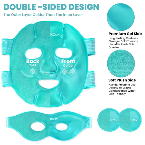 Miniatura 2 de RelaxCoo Máscara de hielo para cara y ojos para ojeras e hinchazón, compresa fría y caliente, paquete de mascarilla facial de gel frío refrescante