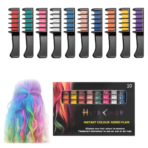 Festive Fun - Peines de tiza para el cabello, 10 colores, peine de color instantáneo lavable, secado rápido, colores temporales vibrantes para todas