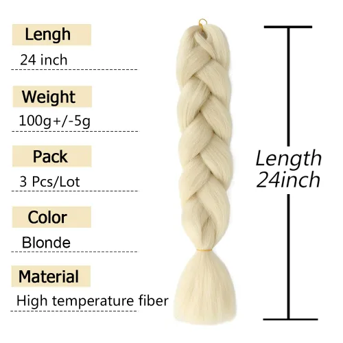 Miniatura 2 de Extensiones de cabello rubio trenzado de 24 pulgadas, 3 paquetes de cabello sintético Jumbo trenzado de alta temperatura, trenzas Twist Crochet