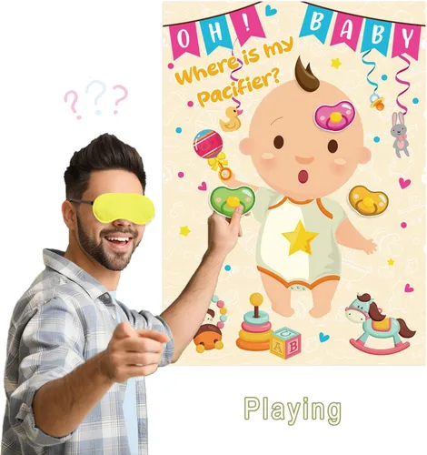 Miniatura 2 de Póster de Pin The Chupete en el bebé, juegos de fiesta para adultos, decoraciones de revelación de género, lindas decoraciones de fiesta de baby