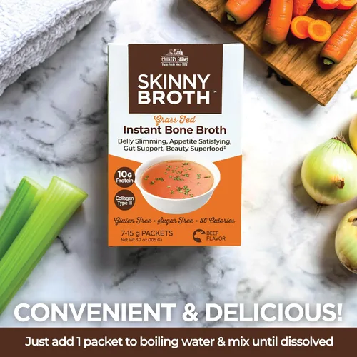 Miniatura 7 de Country Farms Caldo Desnatado Instantáneo de Hueso de Res, 10G de Proteína, Colágeno Tipo III, Promueve una Mejor Digestión, Salud de los Huesos