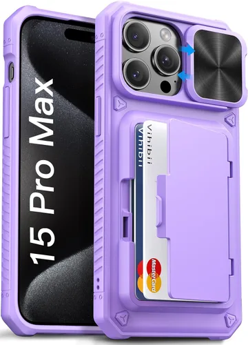Miniatura 8 de Vihibii Funda para iPhone 13 Pro Max/iPhone 12 Pro Max con tarjetero (4 tarjetas) [bloqueo RFID] y cubierta de cámara deslizante, protección contra