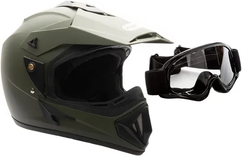 MMG Casco todoterreno para motocicleta para adultos, DOT – MX ATV Dirt Bike Motocross UTV – con gafas Verde(Military Green)
