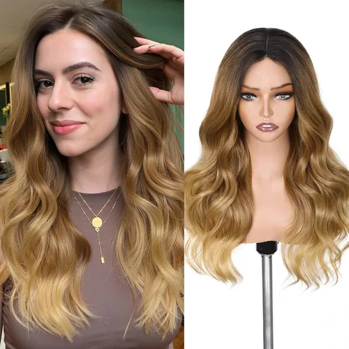 Miniatura 12 de Lady Miranda Peluca de cabello sintético de alta densidad con ondas de cuerpo gris mezclado, de color azul, de alta densidad, resistente al calor