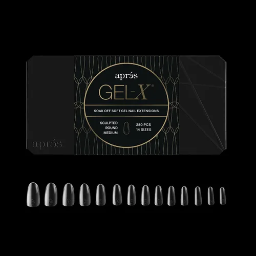 Miniatura 8 de Apres Gel-X® Caja redonda de puntas de uñas 280 puntas, puntas de gel suave, 14 tamaños 00-9 Medio tamaño incluido (redondo natural mediano)