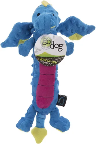 Miniatura 7 de goDog - Juguete de dragón de peluche chirriante para perro, tecnología Chew Guard, color azul claro, tamaño pequeño