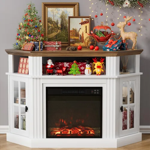 Miniatura 9 de Furmax Soporte esquinero para TV con chimenea de hasta 55 pulgadas, consola moderna con chimenea eléctrica de 18 pulgadas, centro de entretenimiento
