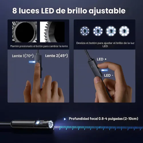Miniatura 3 de [Lente dual] Cámara endoscopio con luz, boroscopio HD 1920P con 8+1 luces LED ajustables, IP67 impermeable 16.5 pies cámara de inspección de cable