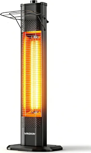 VAGKRI - Calentador eléctrico para exteriores de patio, 1500 W, 91 cm de infrarrojos con 2 tubos de calor, 3 niveles, protección contra volcadura y