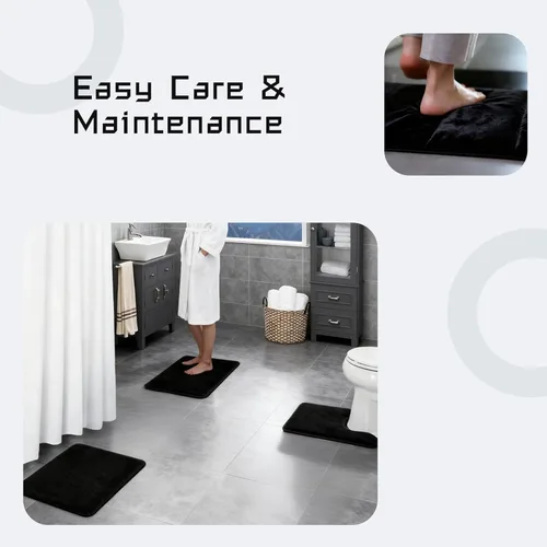 Miniatura 5 de Juego de alfombras de baño de 3 piezas, tapete de baño antideslizante de microfibra absorbente de felpa, forro polar coral, tapete de inodoro