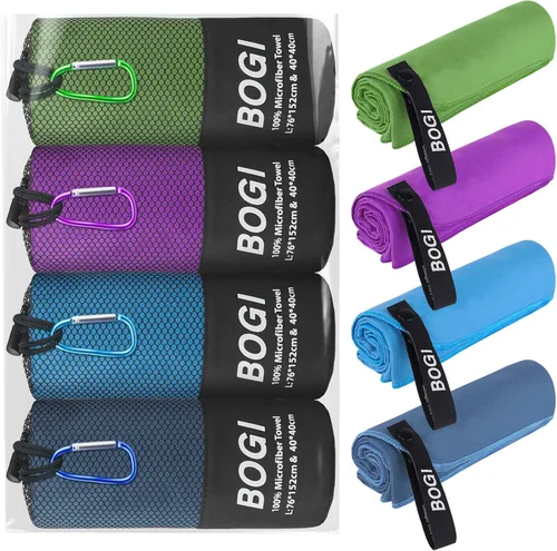 Miniatura 16 de BOGI - Toalla de microfibra de secado rápido para deportes, 60 x 30 pulgadas + 16 x 16 pulgadas, azul