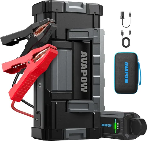AVAPOW - Arrancador auxiliar de batería de automóvil, 6000 A, carga máxima de 32000 mAh, alta potencia,con carga rápida USB (para todos los gases o