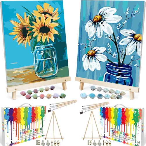 BAISITE 0304 - Kit de pintura por números para adultos principiantes; paquete de 2 lienzos de 8 pulgadas de ancho x 12 pulgadas de largo; caja de