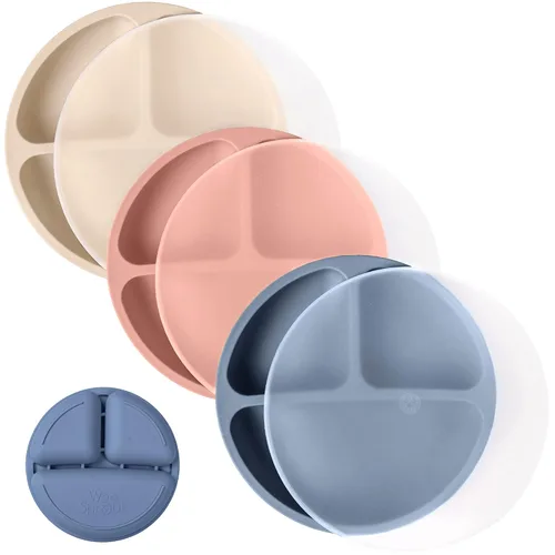 Miniatura 11 de WeeSprout Platos de silicona con tapas para bebés y niños pequeños (paquete de 3) platos 100% de grado alimenticio para autoalimentarse, diseño