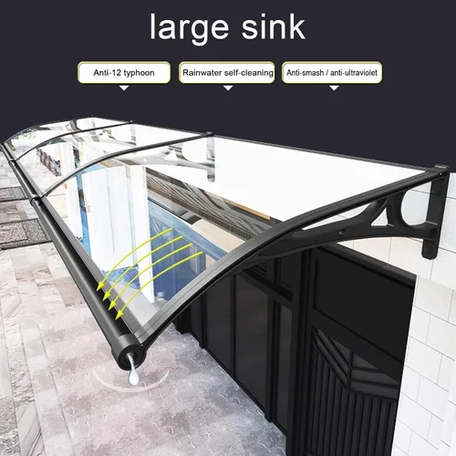 Miniatura 2 de Toldo para puerta delantera para patio al aire libre, toldo de entrada con diseño de fregadero grande, cubierta de policarbonato, refugio de lluvia