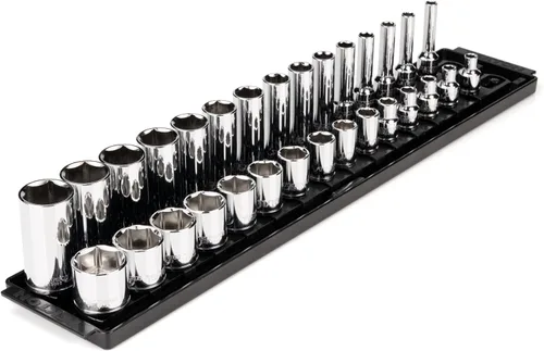 TEKTON Juego de llaves de vaso de 6 puntos con rieles y bandeja, 30 piezas (1/4-1 pulg.) | SHD91209