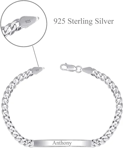 Miniatura 12 de LeCalla Pulsera personalizada con nombre de identificación personalizada grabada Pulsera de identificación de barra de eslabones para hombre