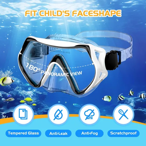 Miniatura 3 de Kids Snorkel Set Dry Top Snorkeling Gear for Kids Youth Boys Girls Junior Age 5-15,Tempered Glass Swimming Diving Mask and Snorkel Set 180 Degree