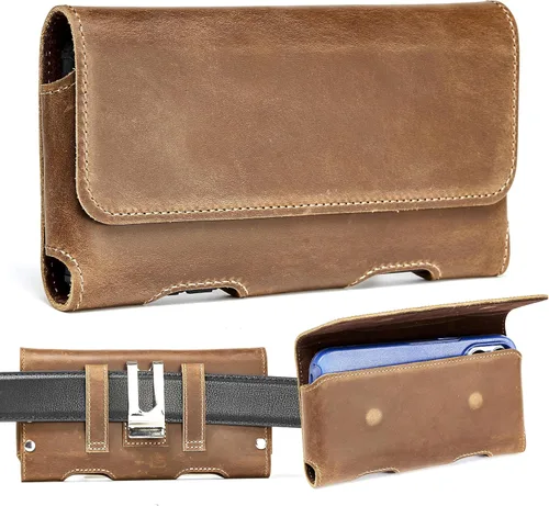 Miniatura 8 de Gcepls Funda de cuero para teléfono para iPhone SE, iPhone 8, 7, 6s, estuche para cinturón de teléfono de cuero de vaca premium con clip para Marrón