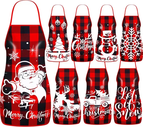 8 delantales de cocina de Navidad, delantales de cocina navideños, Papá Noel, alce, elfo, muñeco de nieve, para mujeres y adultos, decoración