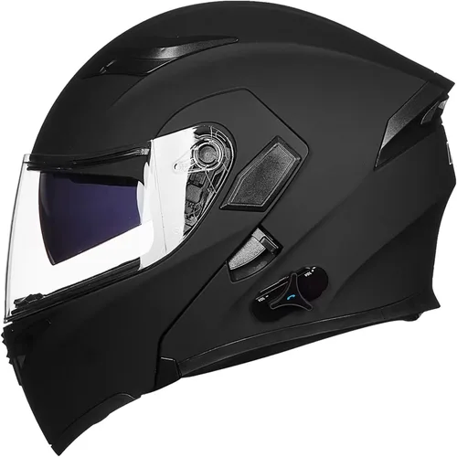 Miniatura 16 de ILM - Casco de motocicleta con Bluetooth, modular, abatible, de cara completa, doble visera, MP3, intercomunicador, radio FM, aprobado por el DOT