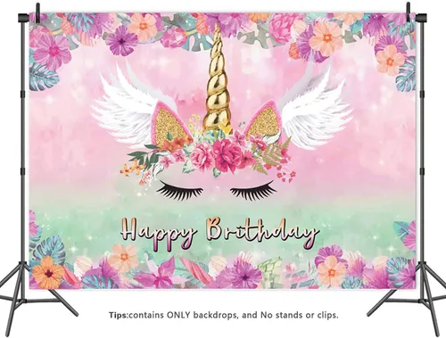 Miniatura 2 de Fondo de unicornio rosa para fotografía de 5 x 3 pies, diseño de unicornio rosa con temática de unicornio, decoración de fiesta de cumpleaños