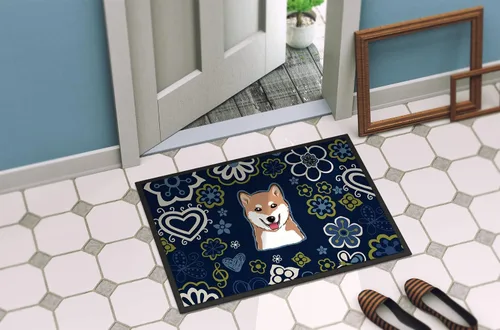 Miniatura 4 de Caroline's Treasures BB5076JMAT - Felpudo Shiba Inu con flores azules, 24 x 36 pulgadas, tapete para puerta delantera, para interiores y exteriores