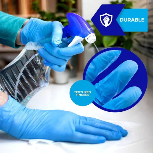 Miniatura 4 de Guantes azules del nitrilo de 4 mil, guantes del examen médico, guantes disponibles de la limpieza