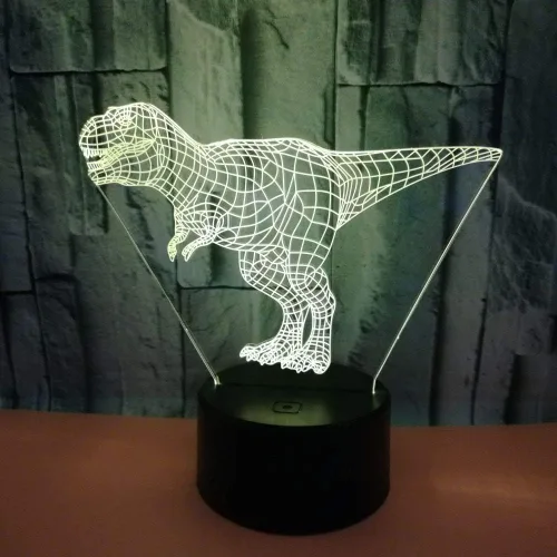 Miniatura 7 de Wiscky - Lámpara de escritorio con luz nocturna 3D de dinosaurio, 7 colores con ilusión óptica de control táctil, con base acrílica plana y ABS