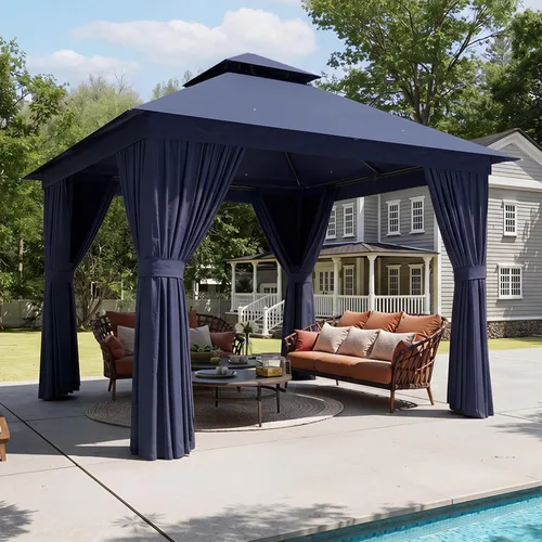 Miniatura 21 de Aoxun Gazebo para exteriores de 8 x 8 pulgadas para patio, toldo con marco de metal, cenador pequeño de doble techo resistente, kiosco para patio