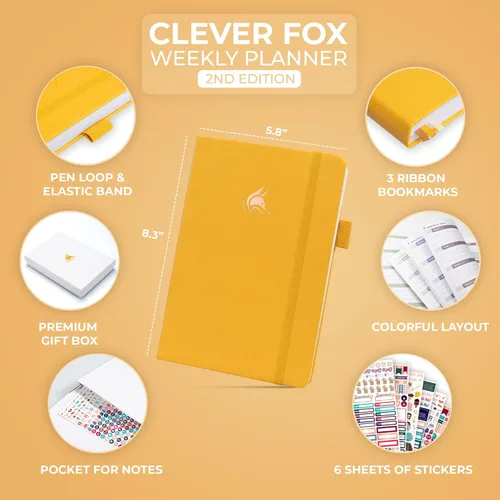 Miniatura 2 de Clever Fox Planner 2ª Edición – Planificador de Metas Semanales y Mensuales Colorido, Organizador de Gestión del Tiempo y Productividad, Sin Fecha