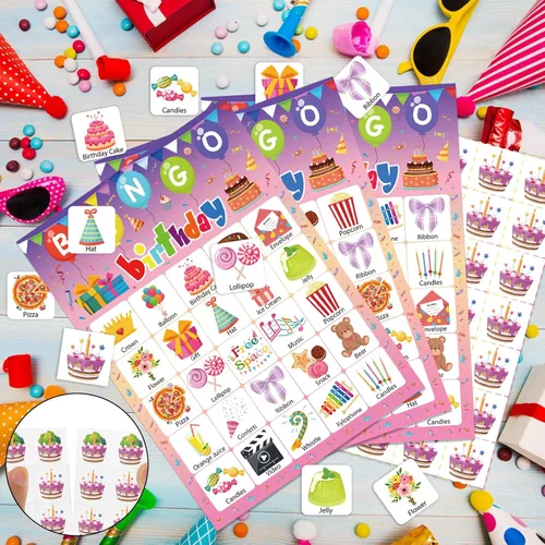 Miniatura 5 de Juego de bingo de cumpleaños, 24 jugadores, fiesta de cumpleaños, juegos de bingo de cumpleaños, tarjetas de bingo de feliz cumpleaños, tarjetas