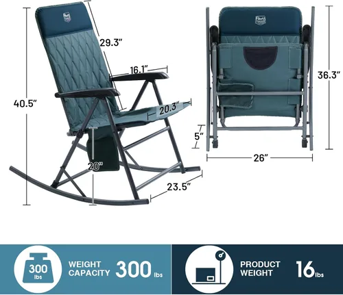 Miniatura 3 de Timber Ridge Silla mecedora ajustable de 3 niveles, respaldo alto acolchado ergonómico, soporta 300 libras, balancín estable antipunta, reposabrazos