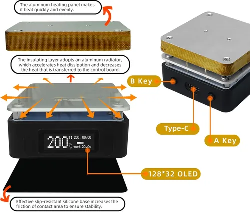 Miniatura 4 de SEQURE Placa de Soldadura Eléctrica, Estación de Soldadura de Precalentamiento Mini OLED de 25V 95W, Calentador de Retrabajo con Calefacción