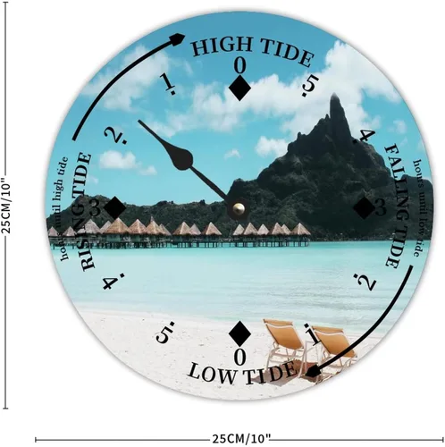 Miniatura 6 de Reloj de marea de madera con concha de caracola, hora del océano, marea alta costera, reloj de marea baja, movimiento de marea náutica de madera