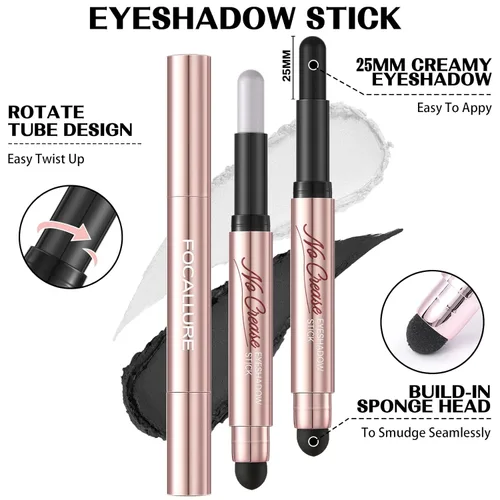 Miniatura 6 de FOCALLURE 2 lápices de sombra de ojos sin arrugas, lápiz de sombra de ojos en crema brillante y mate, larga duración, impermeable, iluminador