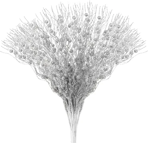 Miniatura 8 de Joyhalo Paquete de 24 púas y aerosoles para árbol de Navidad, decoraciones de relleno de árbol de Navidad, adornos de tallo de bayas con purpurina