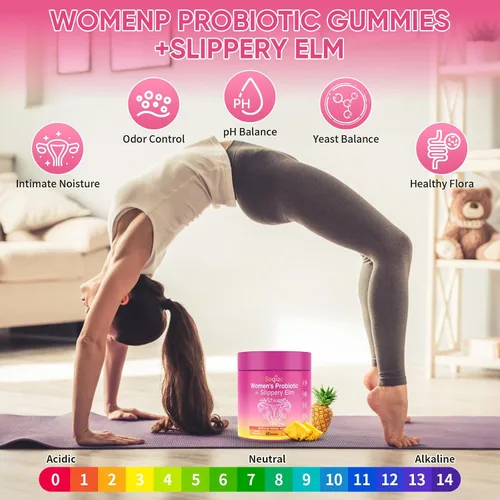 Miniatura 6 de Gomitas de probióticos femeninos con olmo resbaladizo – 60 gomitas de piña para mujeres ph equilibrio, probióticos vaginales que apoyan la flora