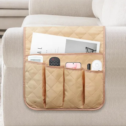 Miniatura 8 de Organizador de reposabrazos para sofá antideslizante, organizador de almacenamiento para sillón y junto a la cama para sofá reclinable con 5 Marrón