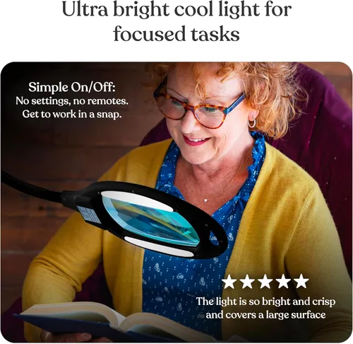 Miniatura 3 de Brightech Lámpara de pie de aumento LightView Pro - Lupa con manos libres con luz LED brillante para la lectura - Luz de trabajo con cuello de cisne