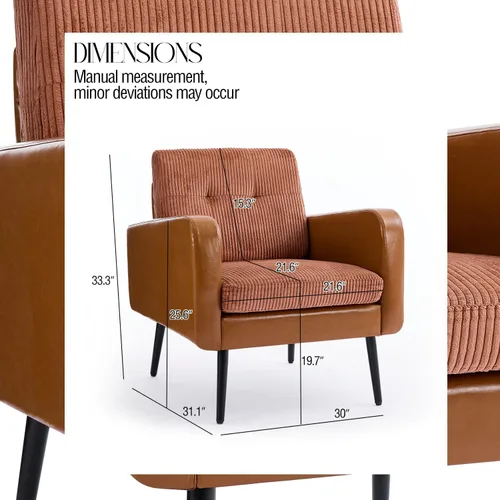 Miniatura 2 de Cómoda silla decorativa para sala de estar, silla de lectura moderna de mediados de siglo, con patas de metal, sillón tapizado para dormitorio