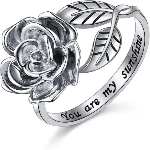 Miniatura 34 de Anillos abiertos ajustables de plata de ley S925, anillo de rosa para mujeres y adolescentes