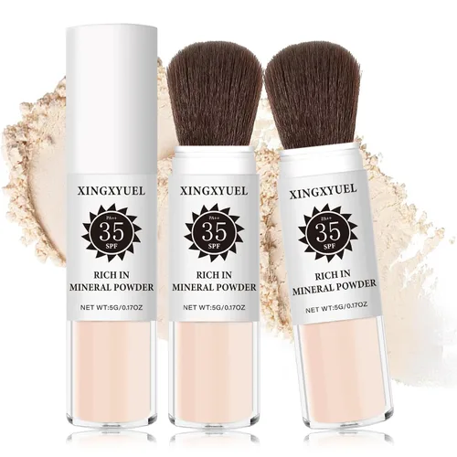 Miniatura 12 de Polvo de ajuste de protector solar mineral para cara y cuero cabelludo, SPF 35 polvo mineral cepillo protector solar control de aceite acabado mate