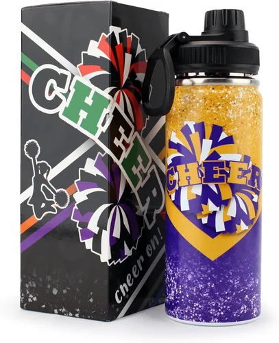 Miniatura 12 de Botella de agua Cheer de 18 onzas para niñas, botella deportiva de acero inoxidable aislada con asa, regalo de animadora a granel para regalos