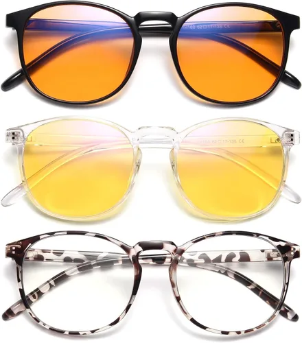 Miniatura 8 de IBOANN - Lentes con filtro de luz azul para mujeres y hombres, paquete de 3 unidades, armazón redonda estilo retro a la moda, lentes falsos vintage