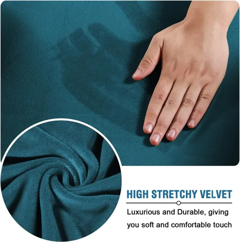 Miniatura 5 de H.VERSAILTEX - Funda muy elástica para sofá de 4 piezas, moderno protector de terciopelo suave y afelpado, ajustable, grueso, para sofá con 3 Verde