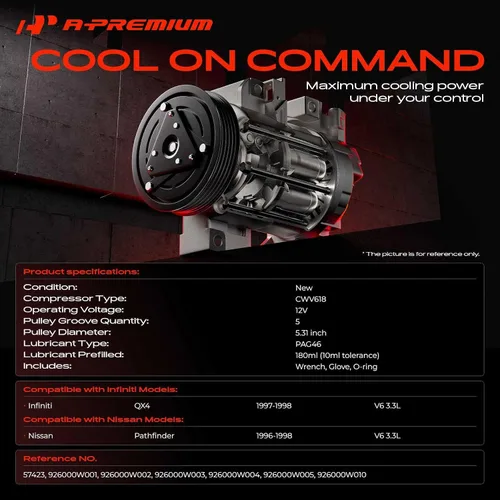 Miniatura 2 de A-Premium Compresor de A/C con embrague compatible con Infiniti QX4 3.3L 1997-1998, Nissan Pathfinder 3.3L 1996-1998